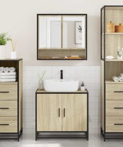 vidaXL 4-tlg. Badmöbel-Set Sonoma-Eiche Holzwerkstoff