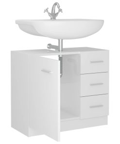 vidaXL Waschbeckenunterschrank Hochglanz-Weiß 63x30x54 cm Spanplatte