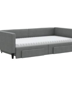 vidaXL Tagesbett Ausziehbar mit Schubladen Dunkelgrau 100x200 cm Stoff