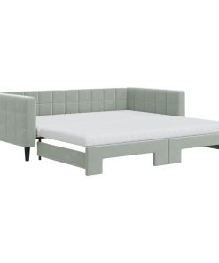 vidaXL Tagesbett Ausziehbar mit Matratzen Hellgrau 100x200 cm Samt