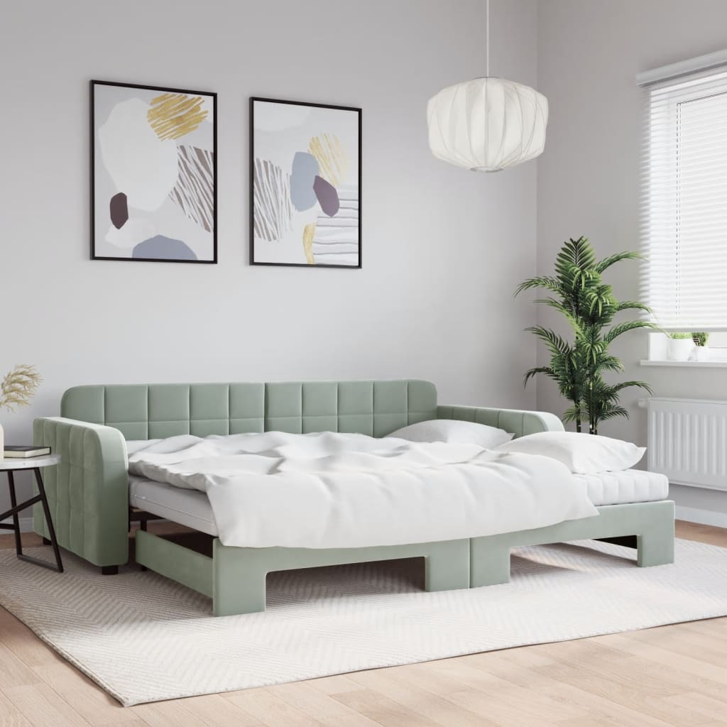 vidaXL Tagesbett Ausziehbar mit Matratzen Hellgrau 90x190 cm Samt