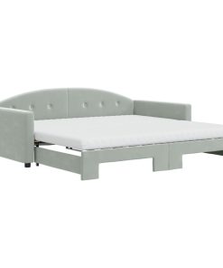 vidaXL Tagesbett Ausziehbar mit Matratzen Hellgrau 100x200 cm Samt
