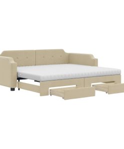 vidaXL Tagesbett Ausziehbar mit Schubladen Creme 100x200 cm Stoff