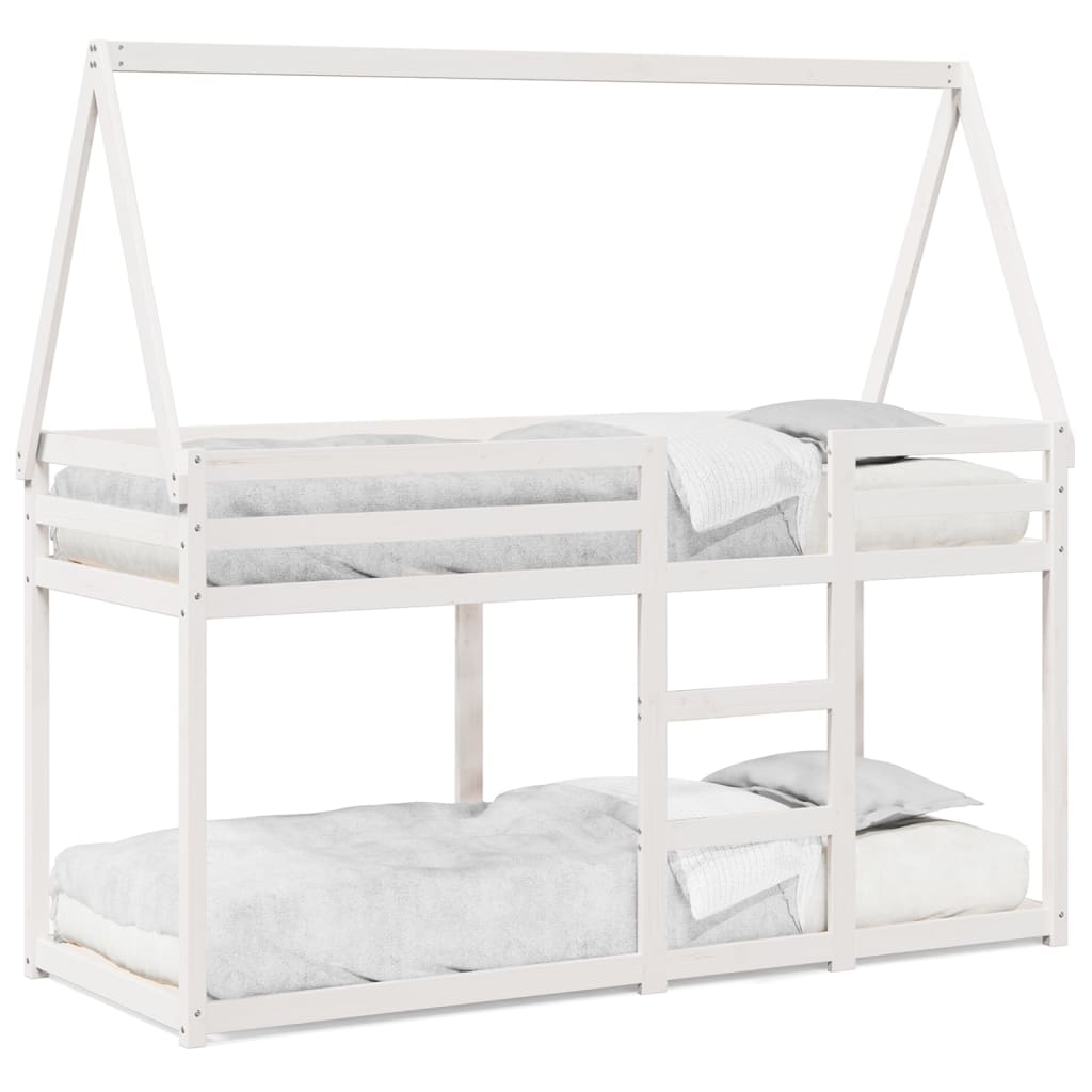 vidaXL Etagenbett mit Dach Weiß 90x200 cm Massivholz Kiefer