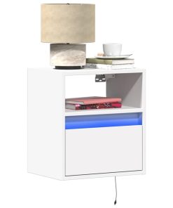 vidaXL Wand-Nachttische mit LED-Leuchten 2 Stk. Weiß