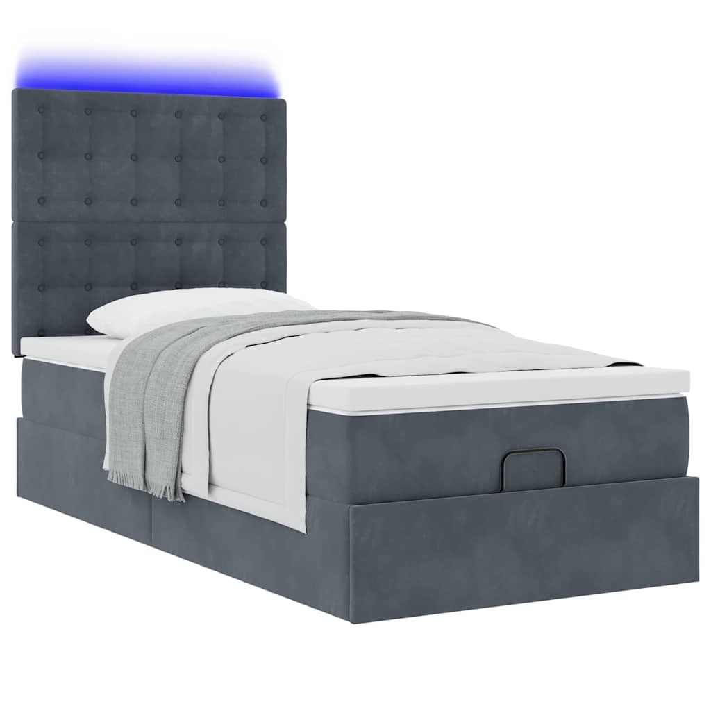 vidaXL Ottoman-Bett mit Matratzen & LEDs Dunkelgrau 90x200 cm Samt - Image 2