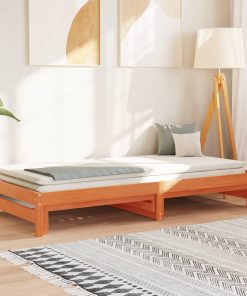 vidaXL Tagesbett Ausziehbar Wachsbraun 90x190 cm Massivholz Kiefer