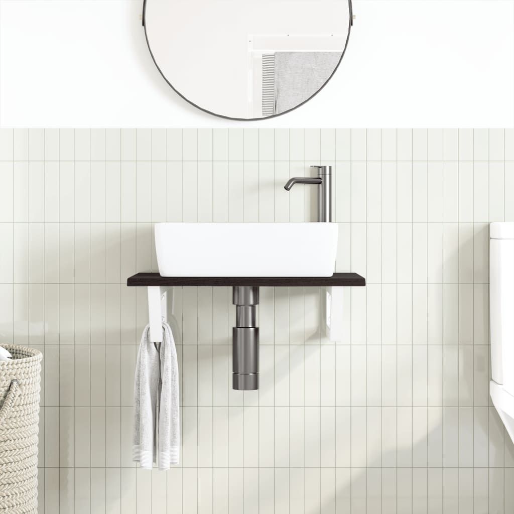 vidaXL Waschtischplatte mit Halterung Stahl und Massivholz Eiche