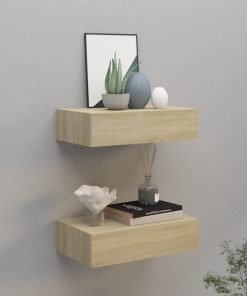 vidaXL Wandregale mit Schubladen 2 Stk. Eichen-Optik 40x23,5x10 cm MDF
