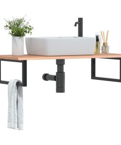 vidaXL Waschtischplatte mit Halterung Stahl und Massivholz Eiche