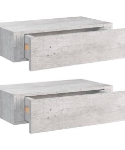 vidaXL Wandregale mit Schubladen 2 Stk. Betongrau 40x23,5x10 cm MDF