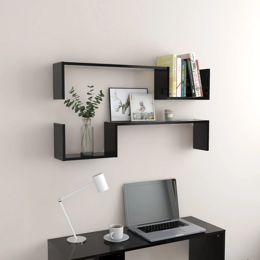 vidaXL Wandregale 2 Stk. Schwarz 100x15x20 cm Holzwerkstoff