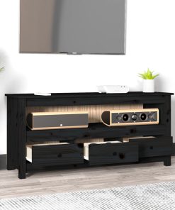 vidaXL TV-Schrank Schwarz 114x35x52 cm Massivholz Kiefer