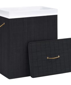 vidaXL Bambus-Wäschekorb mit 1 Fach Schwarz 83 L