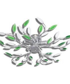 Deckenlampe güne und weiße Blätterranken mit Acryl-Blättern 5x E14