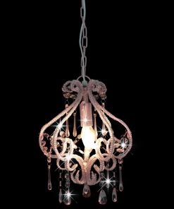 vidaXL Deckenleuchte mit Perlen Rosa Rund E14