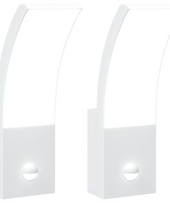 vidaXL LED-Außenwandleuchten mit Sensor 2 Stk. Weiß Aludruckguss