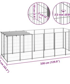 vidaXL Hundezwinger Silbern 330x110x110 cm Stahl