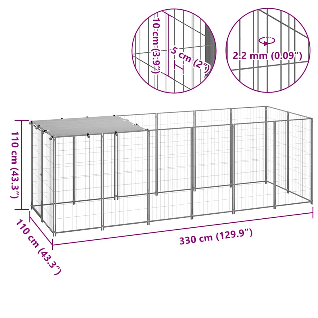 vidaXL Hundezwinger Silbern 330x110x110 cm Stahl