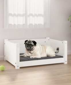 vidaXL Hundebett Weiß 65,5 x 50,5 x 28 cm Massivholz Kiefer