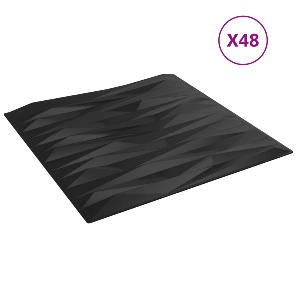vidaXL Wandpaneele 48 Stk. Schwarz 50x50 cm XPS 12 m² Stein - Image 2