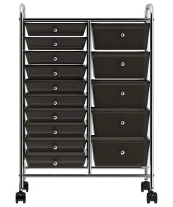 vidaXL XXL Schubladenwagen mit 15 Schubladen Schwarz Kunststoff