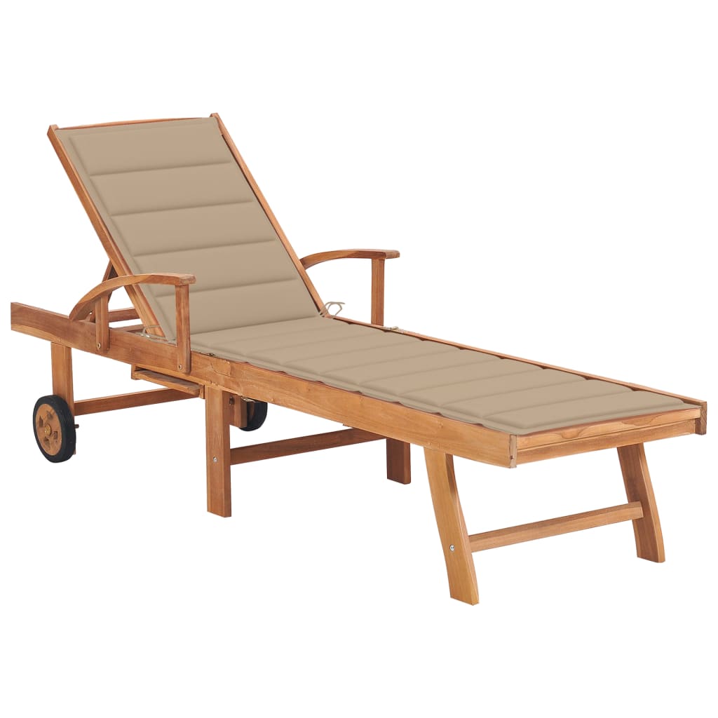 vidaXL Sonnenliege mit Auflage Beige Massivholz Teak - Image 5