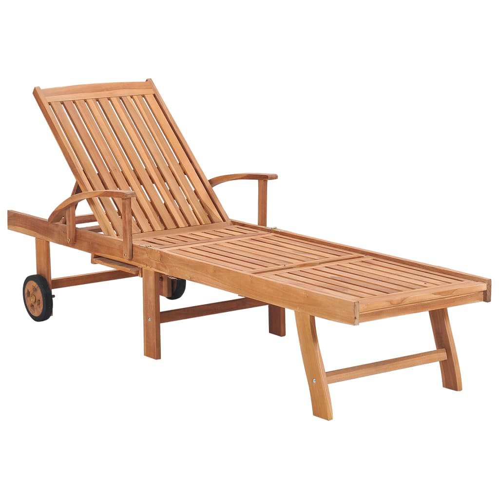 vidaXL Sonnenliege mit Auflage Beige Massivholz Teak - Image 2