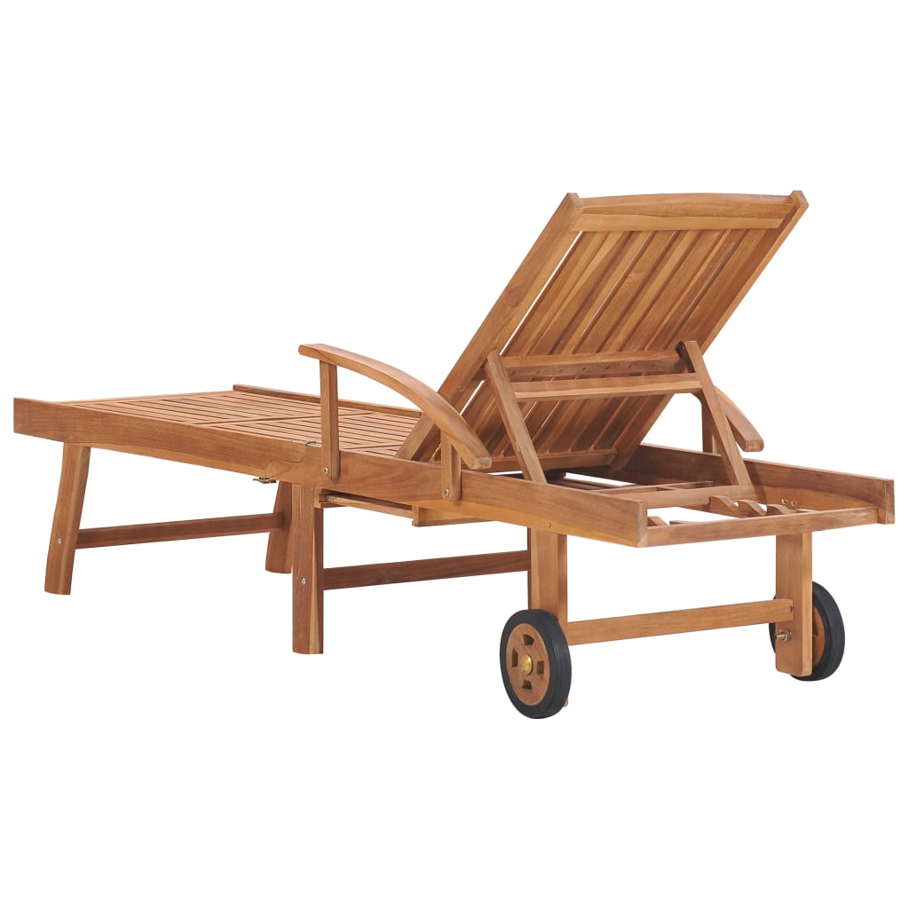 vidaXL Sonnenliege mit Auflage Beige Massivholz Teak - Image 3