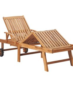 vidaXL Sonnenliege mit Auflage Beige Massivholz Teak