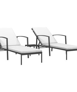 vidaXL Sonnenliegen 2 Stk. mit Tisch Poly Rattan Schwarz