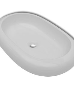 Keramik Waschtisch Waschbecken Oval Weiß 63 x 42 cm