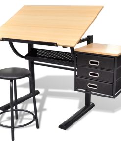 vidaXL Zeichentisch mit neigbarer Tischplatte 3 Schubladen und Hocker