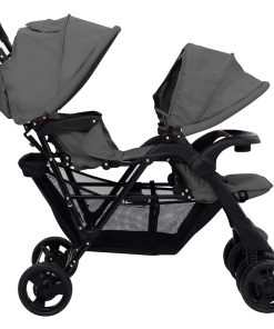 vidaXL Tandem-Zwillingskinderwagen Dunkelgrau Stahl