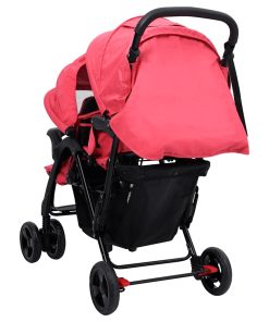 vidaXL Tandem-Zwillingskinderwagen Rot Stahl