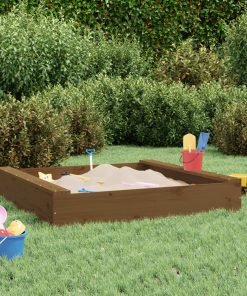 vidaXL Sandkasten mit Sitzen Honigbraun Quadratisch Massivholz Kiefer