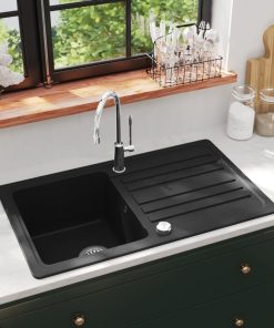 Granitspüle mit Abtropffläche Reversibel Schwarz