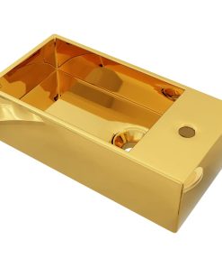 vidaXL Waschbecken mit Überlauf 49 x 25 x 15 cm Keramik Golden