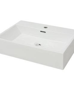 vidaXL Waschbecken mit Hahnloch Keramik Weiß 60,5x42,5x14,5 cm