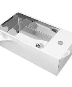 vidaXL Waschbecken mit Überlauf 49 x 25 x 15 cm Keramik Silbern