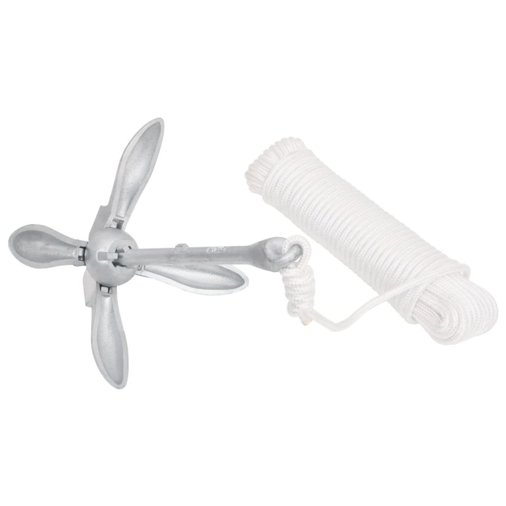 vidaXL Klappanker mit Seil Silbern 3,2 kg Temperguss
