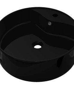 Keramik Waschbecken Hahnloch/Überlaufloch schwarz rund
