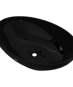 Keramik Waschtisch Waschbecken Oval schwarz 40 x 33 cm