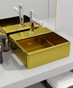 vidaXL Waschbecken mit Wasserhahnloch 38 x 30 x 11,5 cm Keramik Golden
