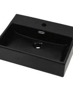 vidaXL Waschbecken mit Hahnloch Keramik Schwarz  51,5 x 38,5 x 15 cm