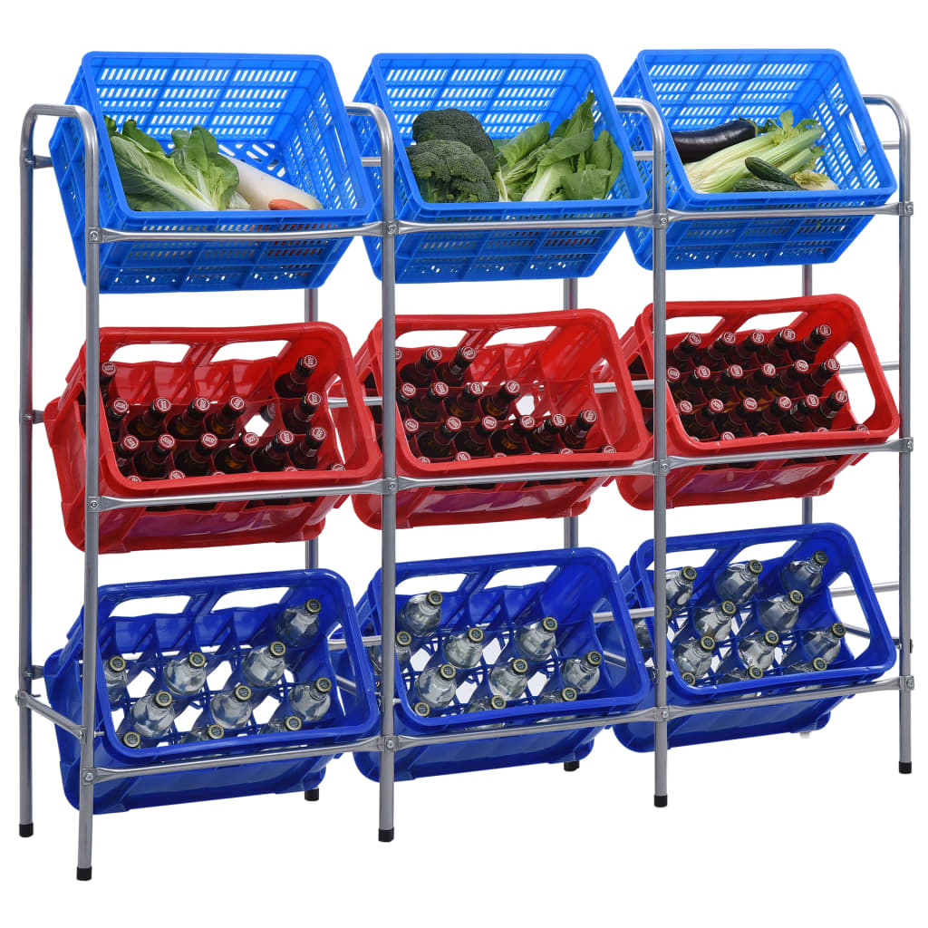 vidaXL Kistenregal für 9 Kisten Silbern 145x33x116 cm Stahl