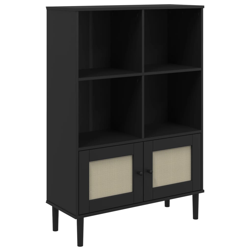 vidaXL Bücherschrank SENJA Rattan-Look Schwarz 90x35x130cm Kiefernholz