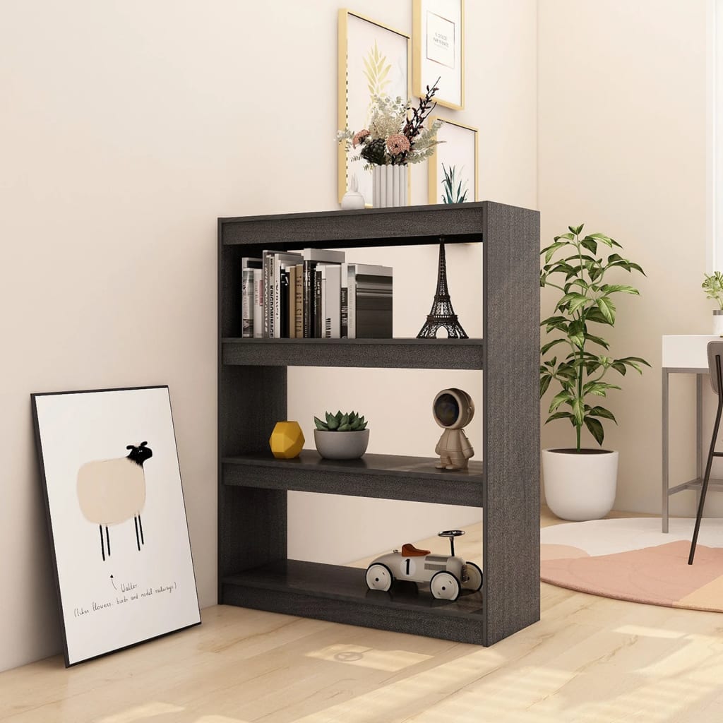 vidaXL Bücherregal/Raumteiler Grau 100x30x103 cm Kiefer Massivholz