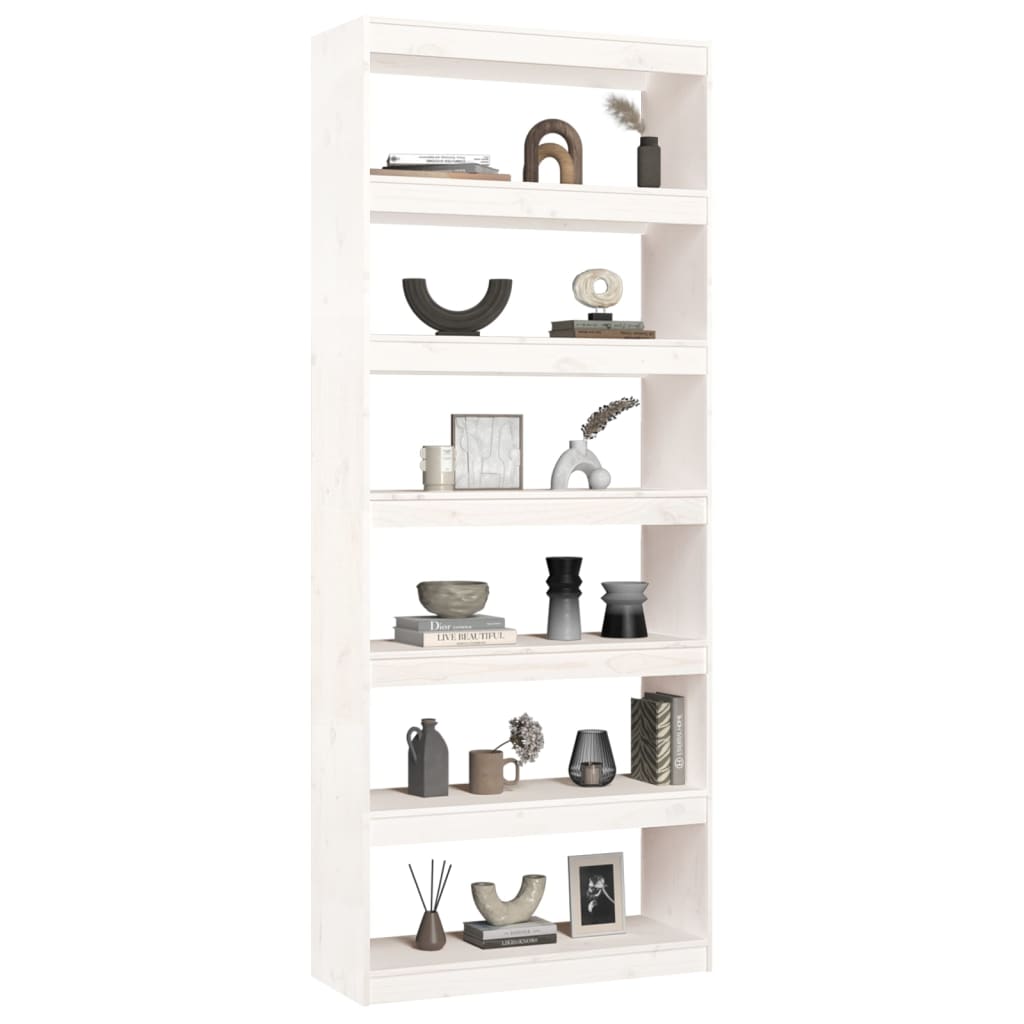 vidaXL Bücherregal/Raumteiler Weiß 80x30x199,5 cm Massivholz Kiefer
