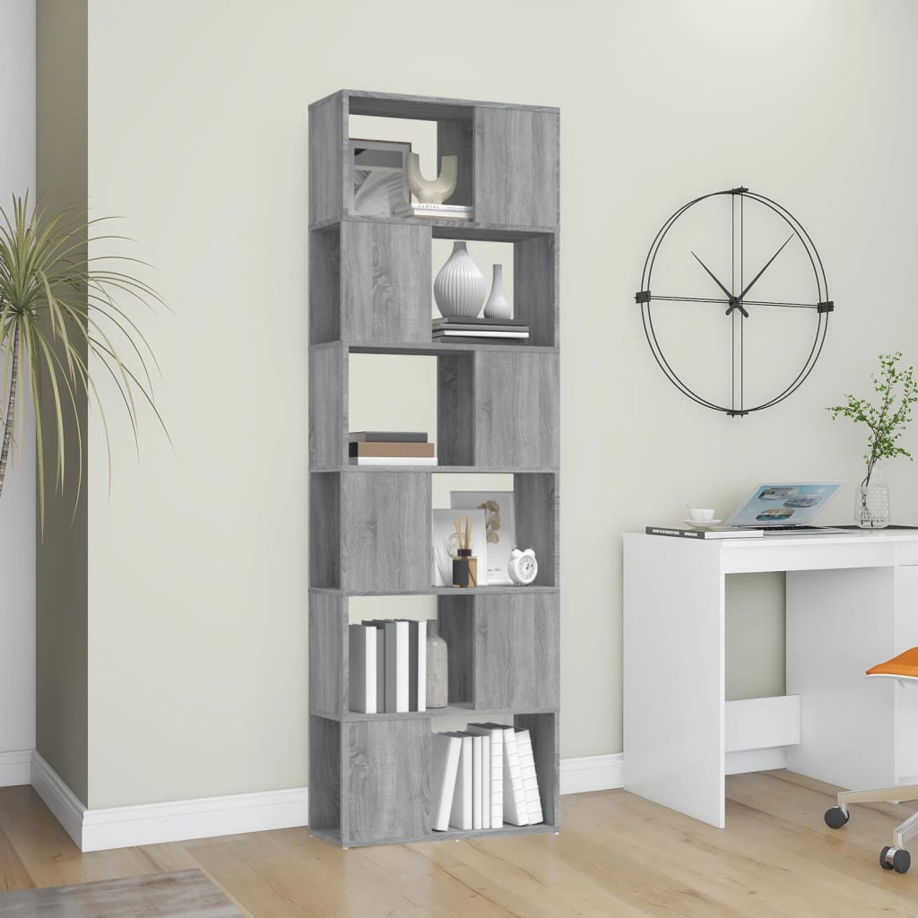 vidaXL Bücherregal/Raumteiler Grau Sonoma 60x24x186 cm